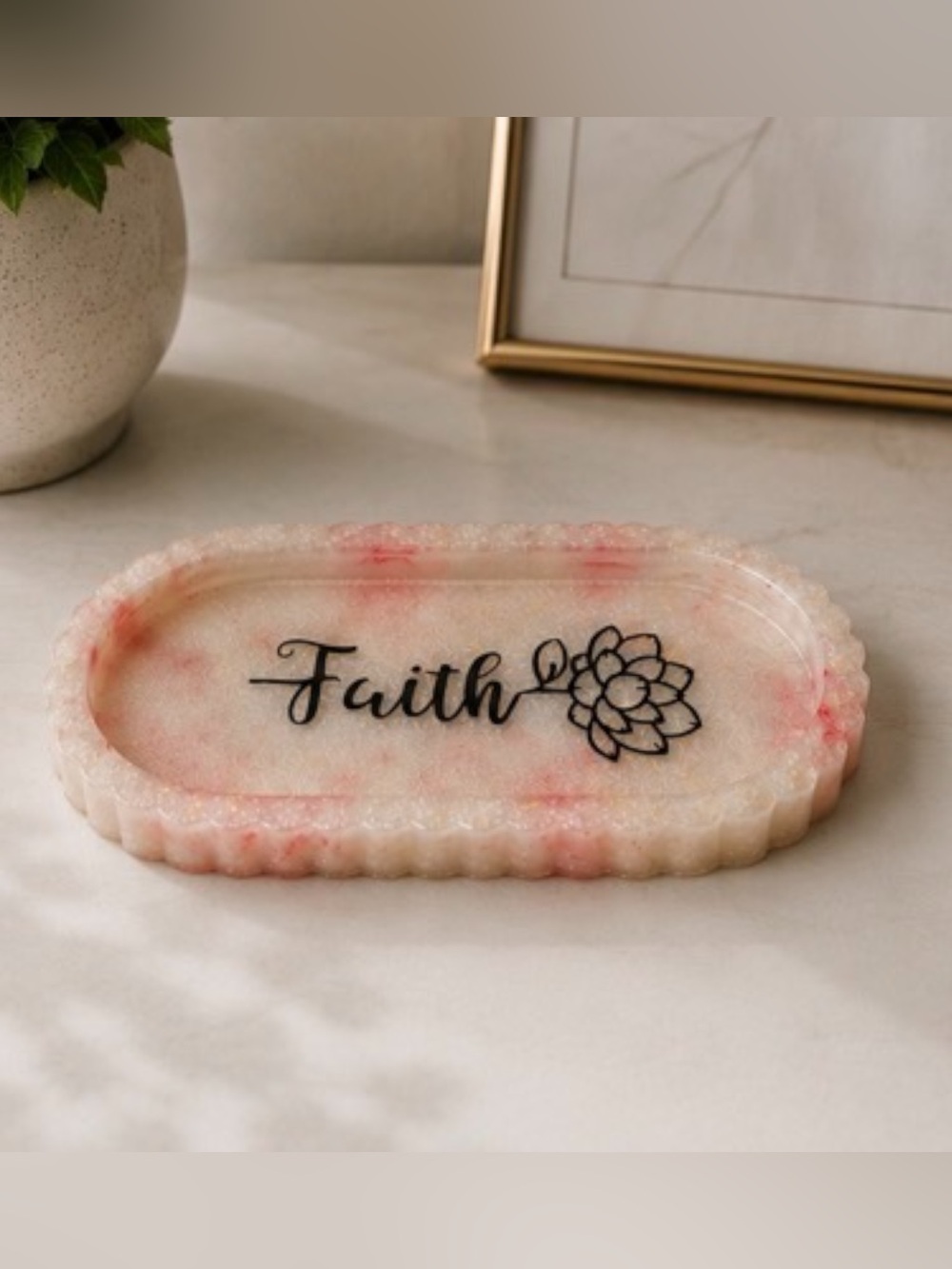 Faith Pink and Gold Resin Vanity Tray